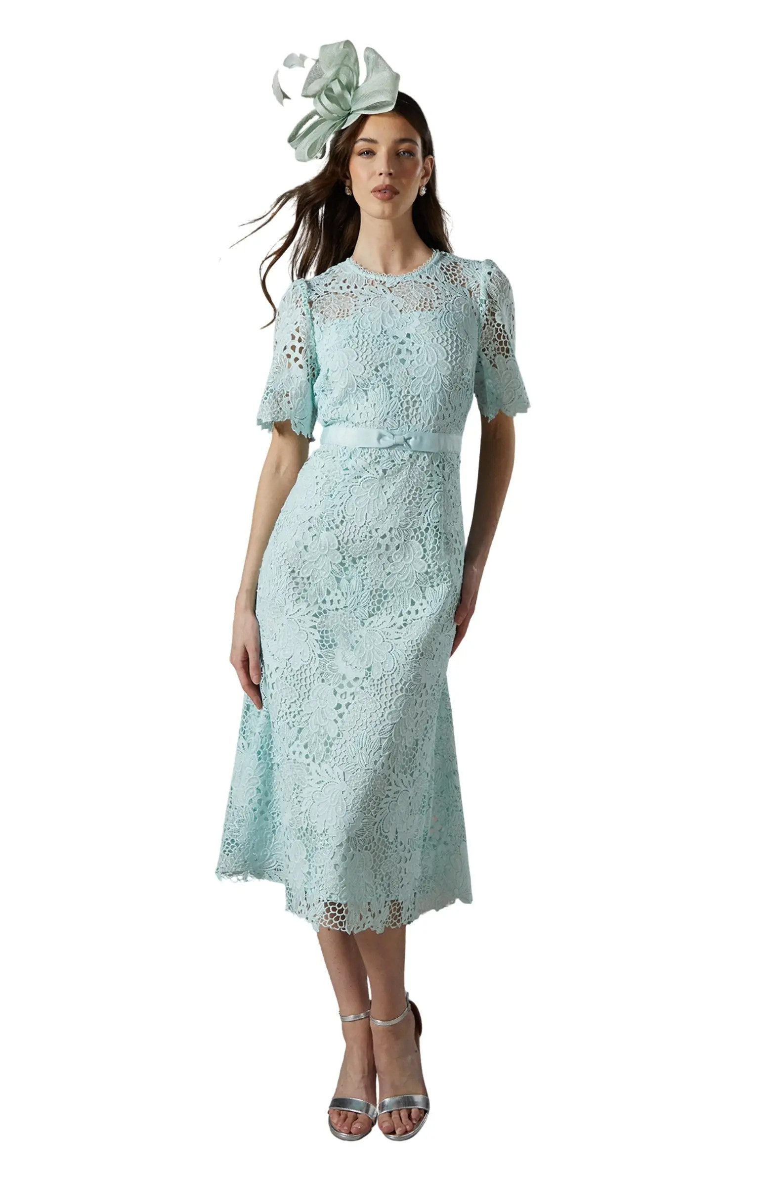 Lace Bow Belt Midi Dress | Nordstrom