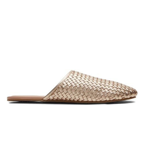 DOEYG Woven Mesh Flats Mules for Woman Comfortable Dressy Slip on Braided Mules Slides Ballerina Mule Shoes Gold Size 9.5 | Amazon (US)