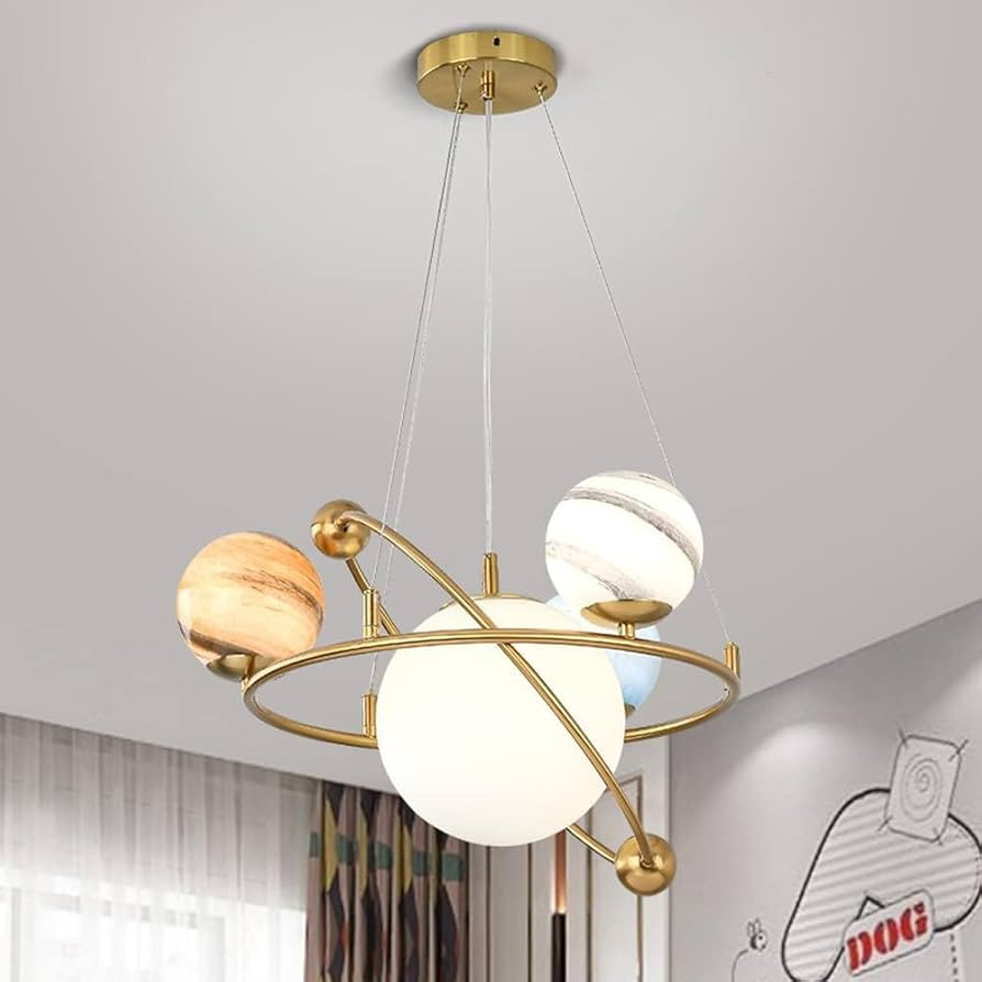 Modern Creative Moon Planet Chandelier Ring Bubble Glass Hanging Pendant Light for Kids Bedroom 7... | Amazon (US)