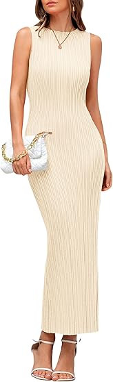 PRETTYGARDEN Women's 2026 Summer Casual Maxi Dresses Ribbed Knit Sleeveless Bodycon Elegant Going... | Amazon (US)