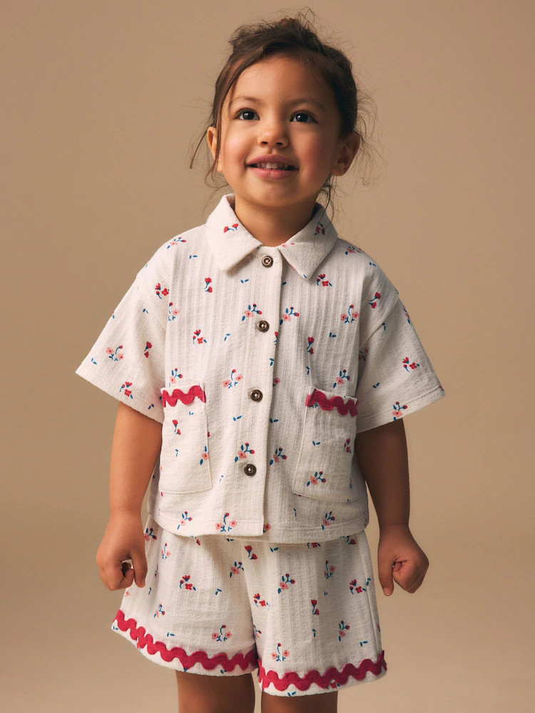 Ecru White Ditsy Flower Short Sleeve Button Shirt and Shorts Set (3mths-7yrs) | Next US