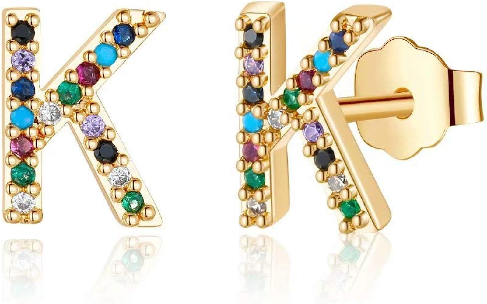 Memorjew Initial Stud Earrings for Women, Hypoallergenic 925 Sterling Silver Post Rainbow Cubic Z... | Amazon (US)