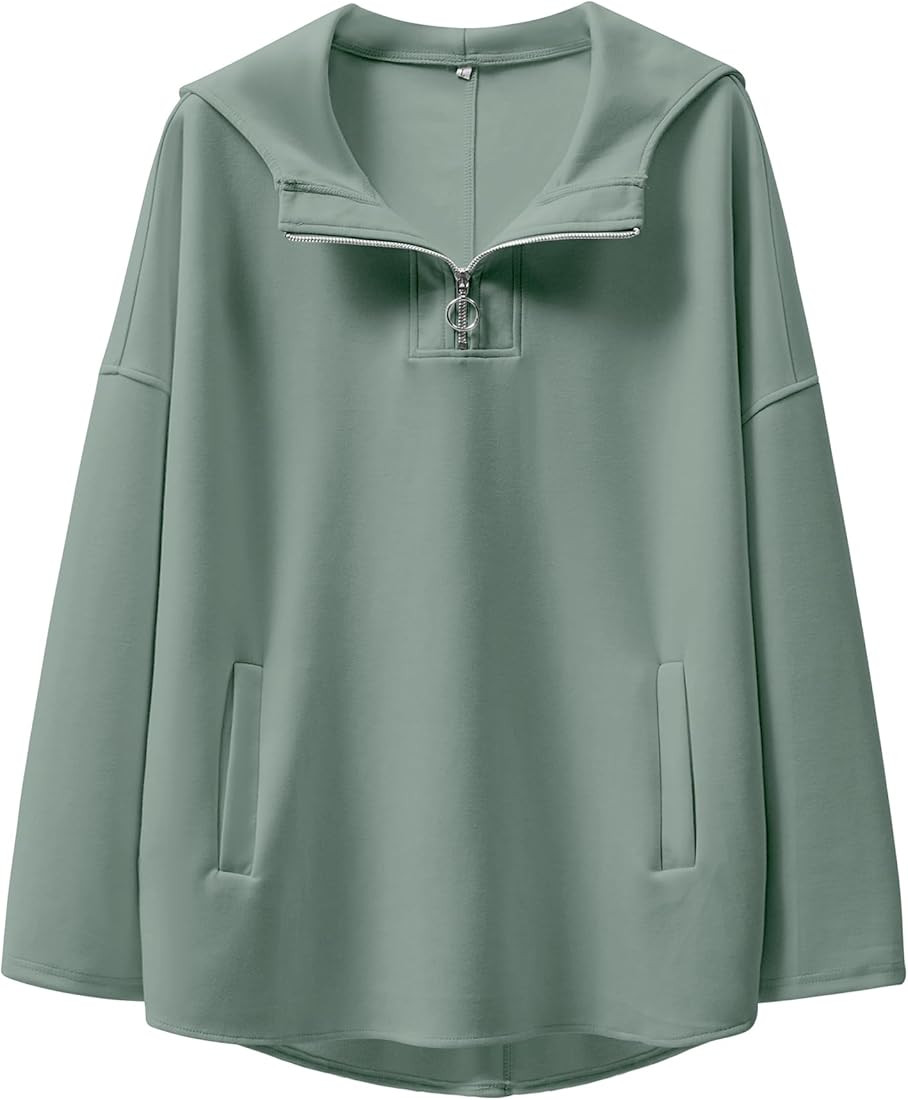 ANRABESS Womens Oversized Hoodie Quarter Zip Sweatshirts 2024 Fall Tunic Pullover Top Winter Tren... | Amazon (US)