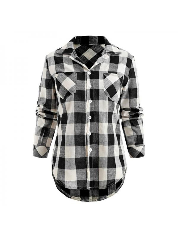 Fashion Plaid Womens Shirts And Blouses Casual Long Sleeve Pockets Tops For Girls | Walmart (US)