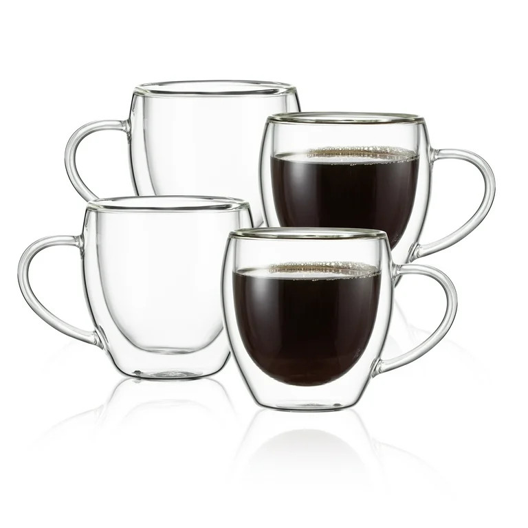 CNGLASS 5oz Espresso Mugs (Set of 4),Double Wall Insulated Glass Coffee Mugs with Handle,Espresso... | Walmart (US)