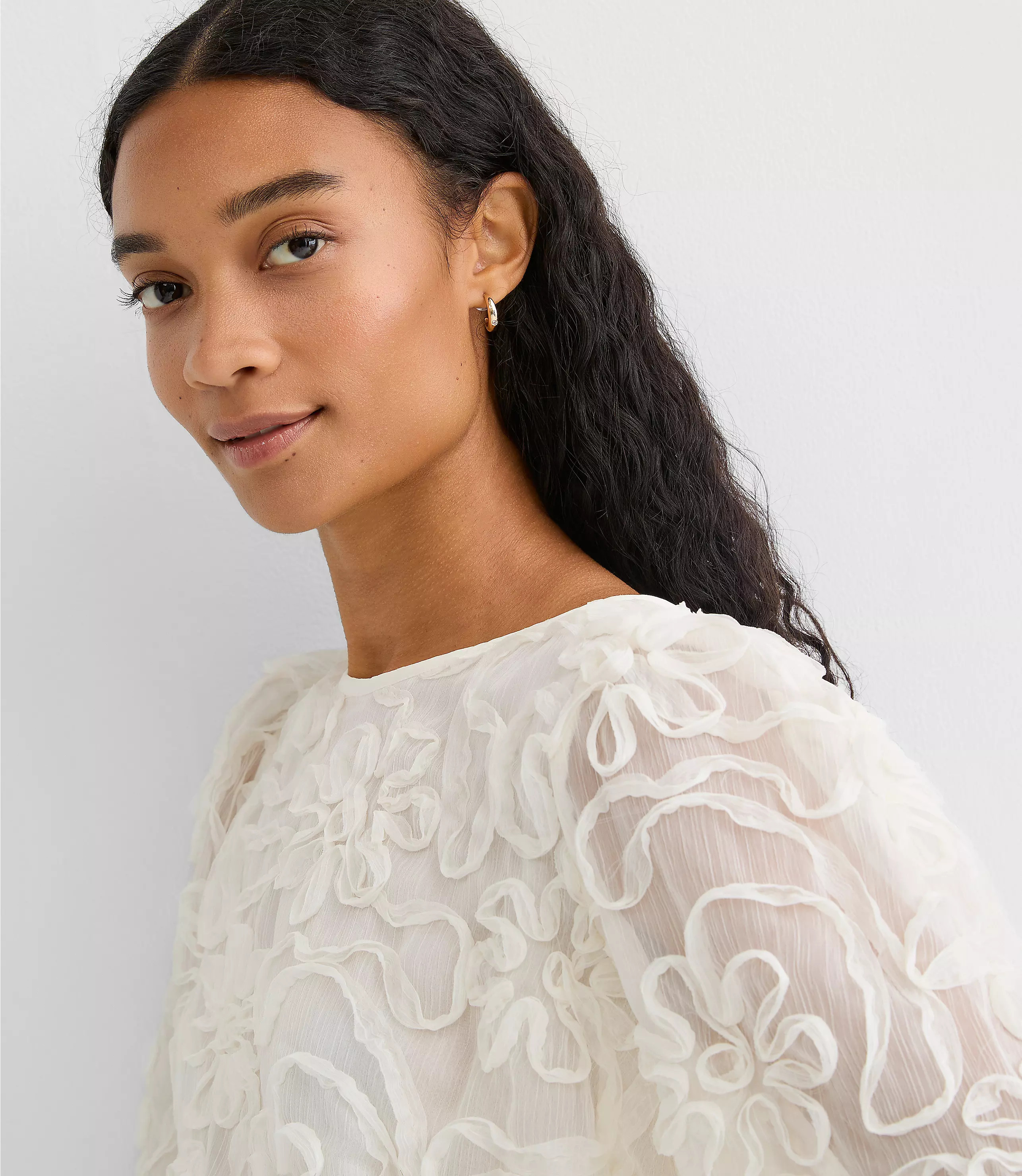 Floral Applique Tie Back Blouse | LOFT