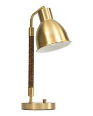18in Iron And Rattan Task Lamp With Usb Charging | TJ Maxx