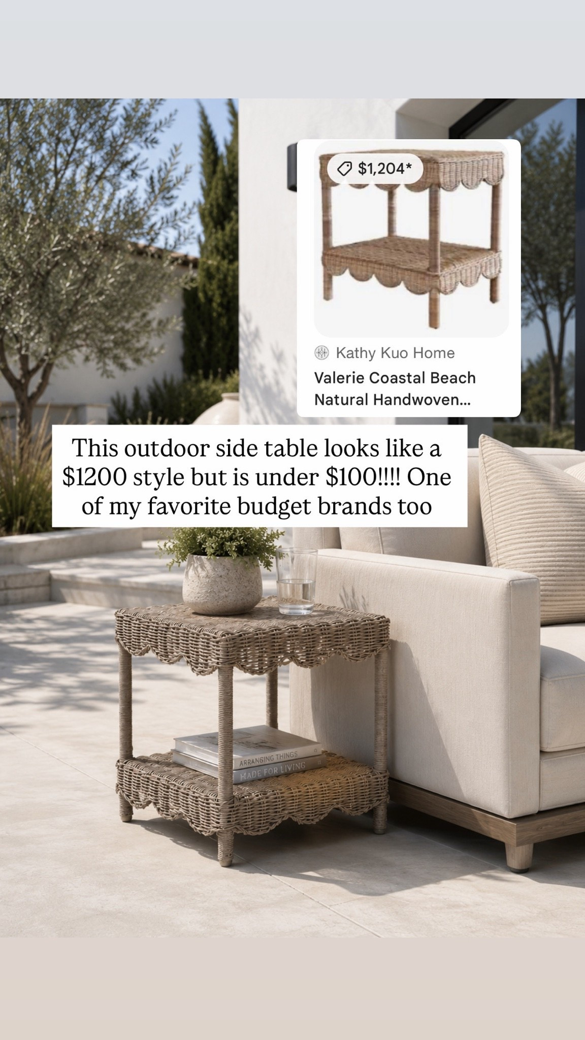 This outdoor side table looks like a $1200 style but is under $100!!!! One of my favorite budget brands too