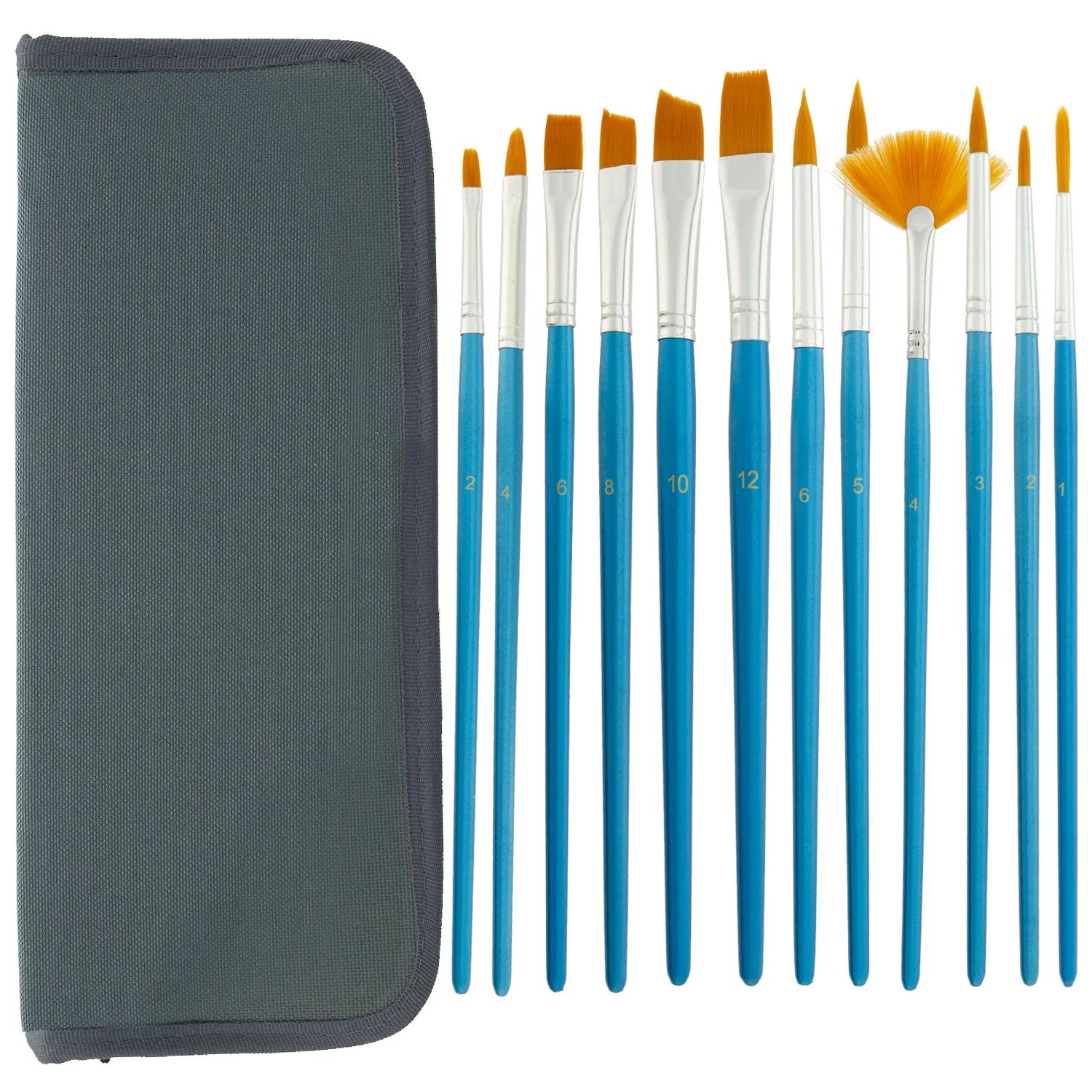 U.S. Art Supply 12-Piece Short Handle Nylon Hair Artist Paint Brush Set Blue Handle with Carry Ca... | Walmart (US)