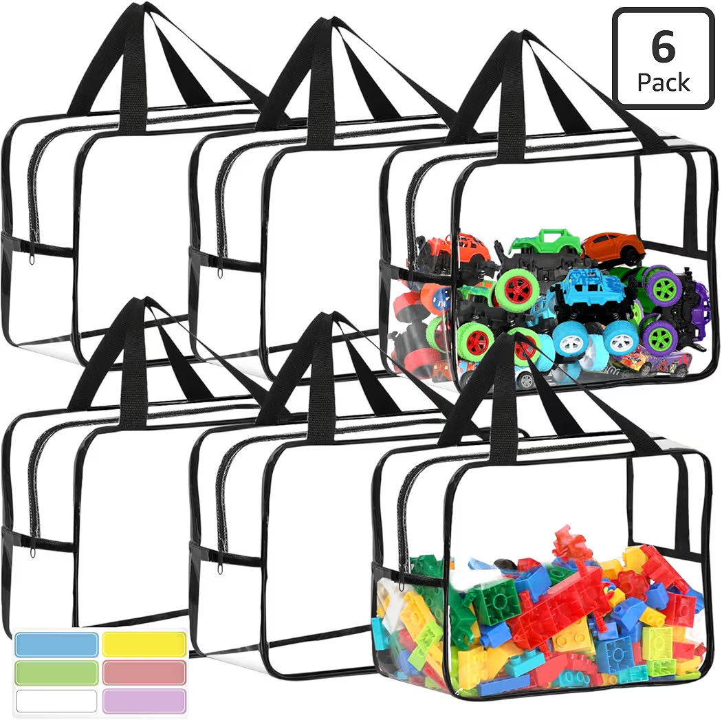 6 Packs Widen X-Large Toy Storage Bags 12.6×9.25×6.9In with Labels, Reusable Clear PVC Board Ga... | Amazon (US)