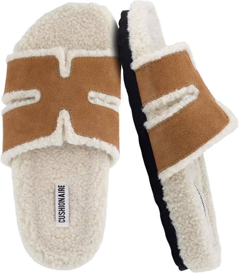 CUSHIONAIRE Cuddle Fur Slippers for Women Faux Shearling Slide Sandal +Memory Foam, Wide Widths A... | Amazon (US)