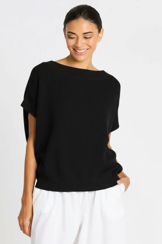 Square Thermal Knit Tee - Black | Planet By Lauren G