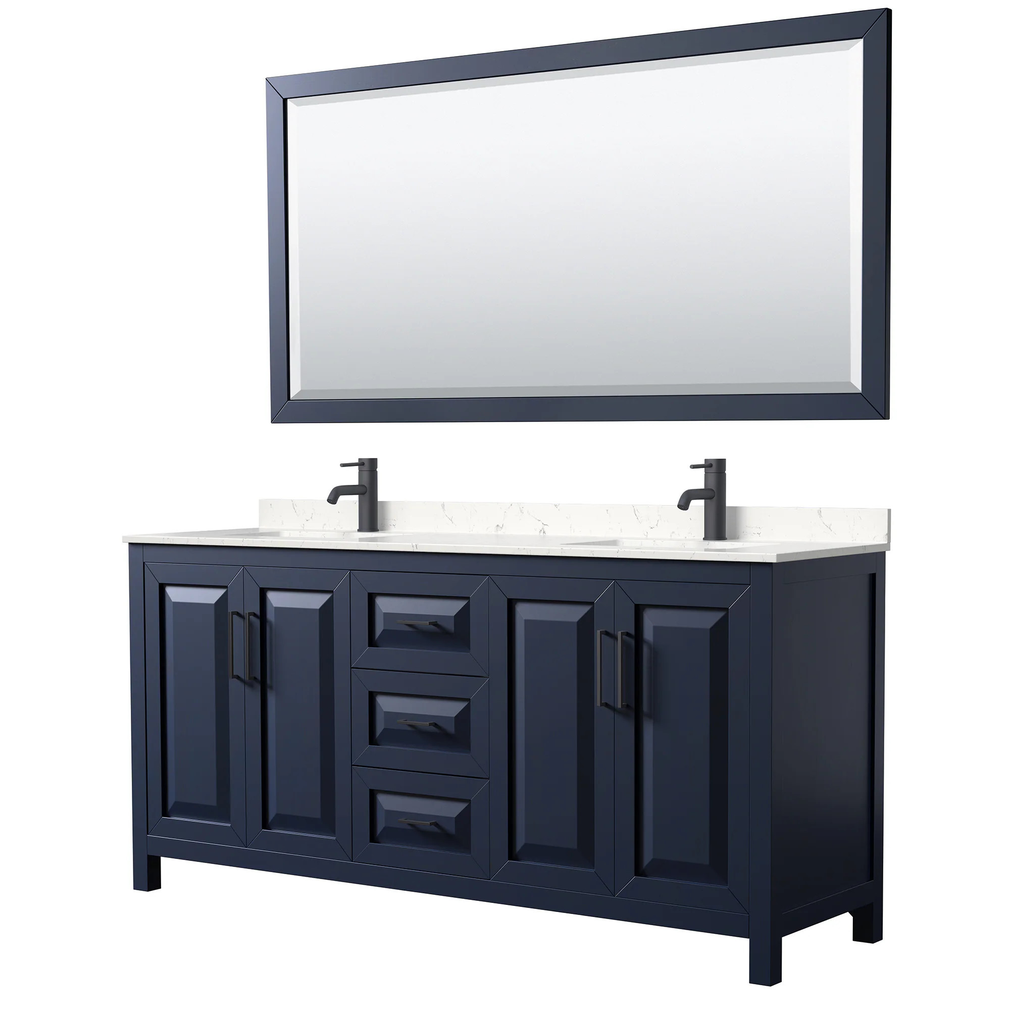 Wyndham Collection Daria 72-in Dark Blue with Matte Black Trim Undermount Double Sink Bathroom Vanity with Carrara Cultured Marble Cultured Marble | Lowe's