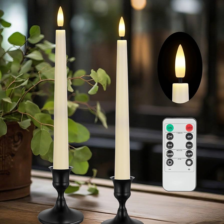 Flameless Taper Candles with Remote, Flickering Battery Operated Candles, Ivory 9.6" Led Flameles... | Amazon (US)