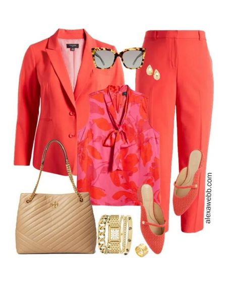 Plus Size Spring Work Capsule 2024 - Part 1 - Plus size hot coral suiting with a printed blouse. Alexa Webb #plussize

#LTKSeasonal #LTKstyletip #LTKplussize