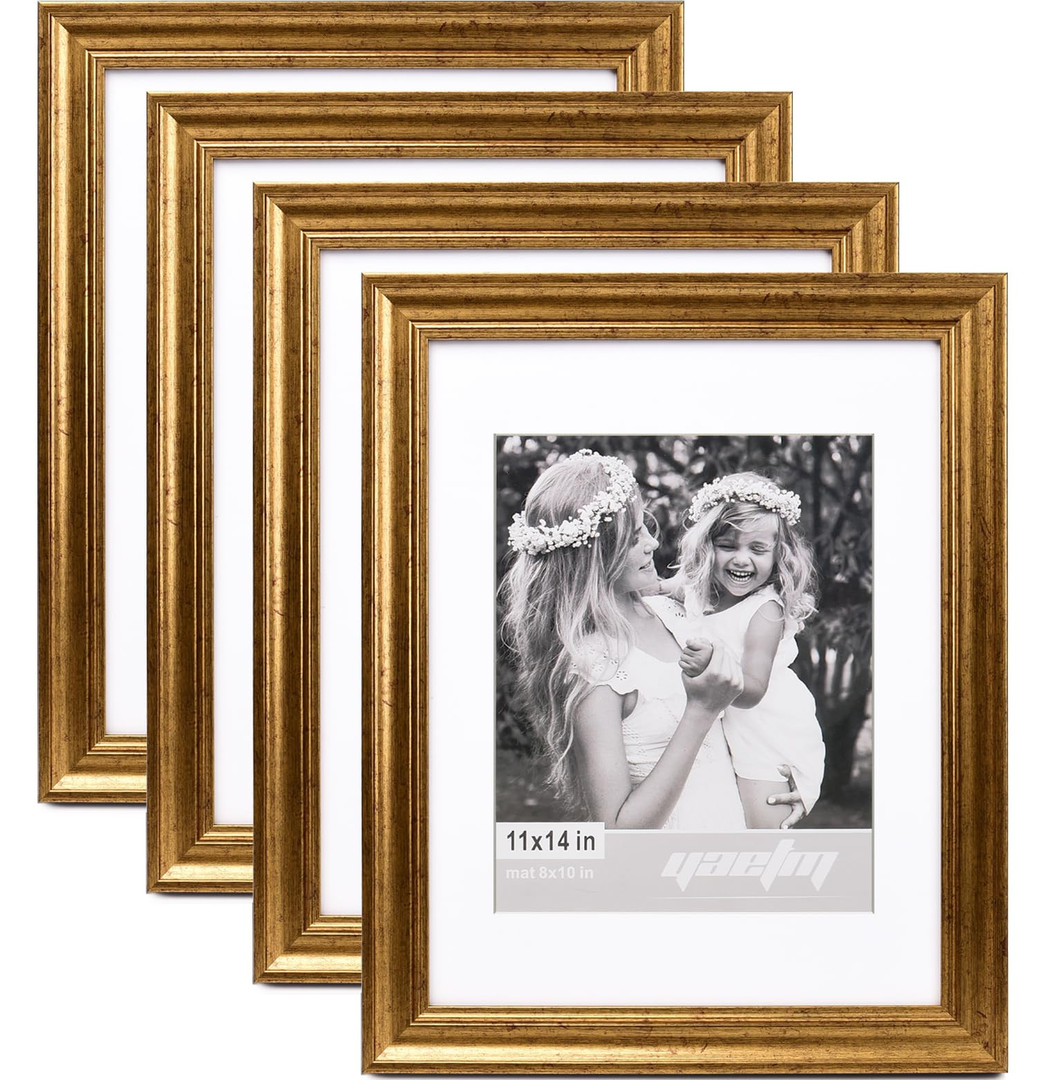 Yaetm 11x14 Gold Picture Frame with Mat for 8x10 Set of 4, 1.4" Wide Molding & Rustic Gold Frame ... | Amazon (US)