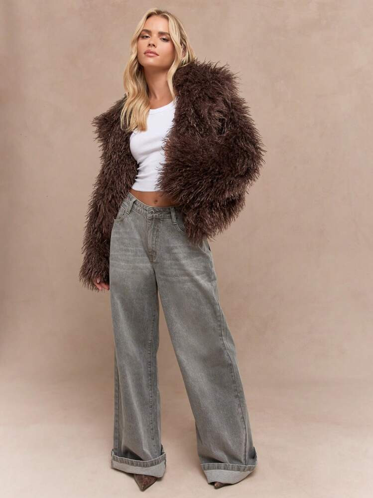  Missguided Luxury Faux Fur Shaggy Statement Coat | SHEIN