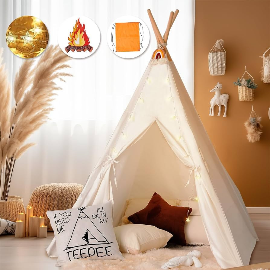 Teepee Tent for Kids Foldable Teepee Play Tent with Fairy Lights, Carry Case Water Resistance, Pr... | Amazon (US)