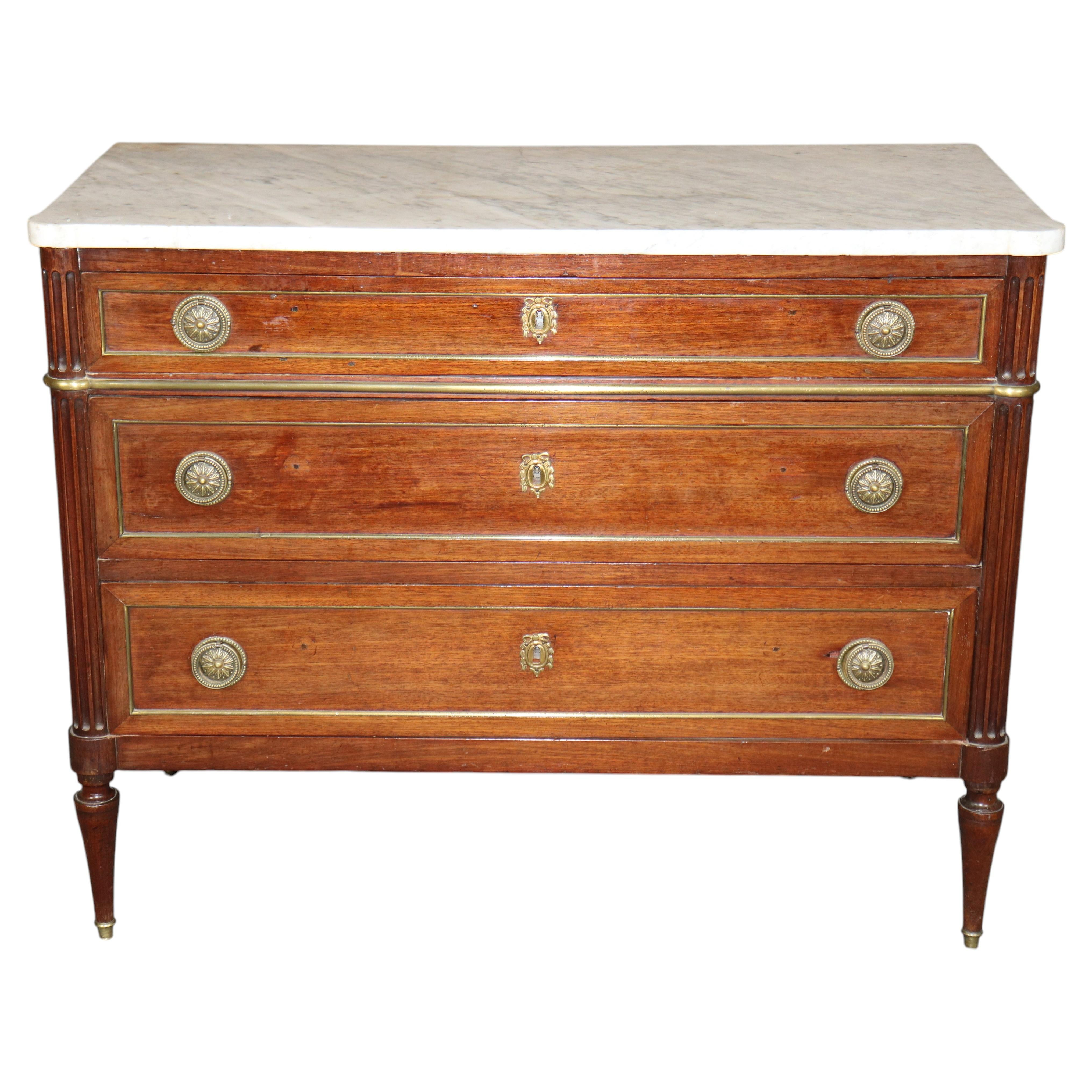 Antique 19th Century French Louis XVI Style Bronze Mounted Marble Top Commode | 1stDibs