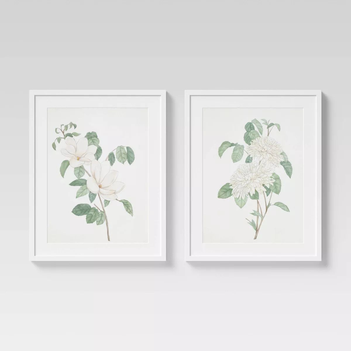 (Set of 2) 24" x 30" Flowers Framed Wall Art White - Threshold™ | Target
