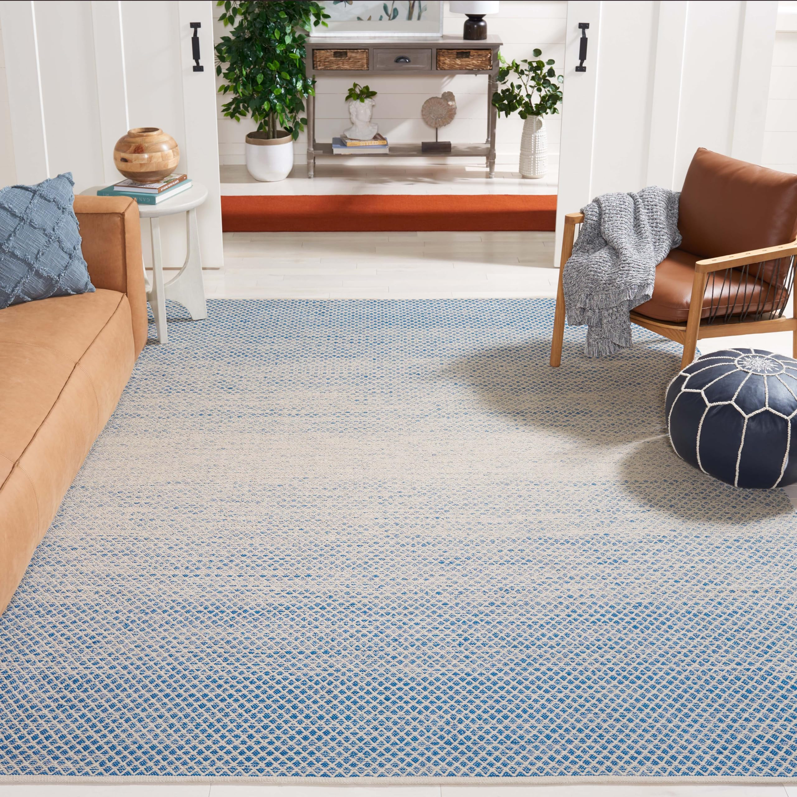 SAFAVIEH Area Rug 8x10 - Montauk Collection - Large - Blue & Ivory, Handmade Cotton, Ideal for Li... | Amazon (US)