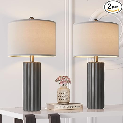 Oneach 25'' Farmhouse Ceramic Table Lamp Set of 2 for Bedroom Living Room House Decor Deep Charco... | Amazon (US)