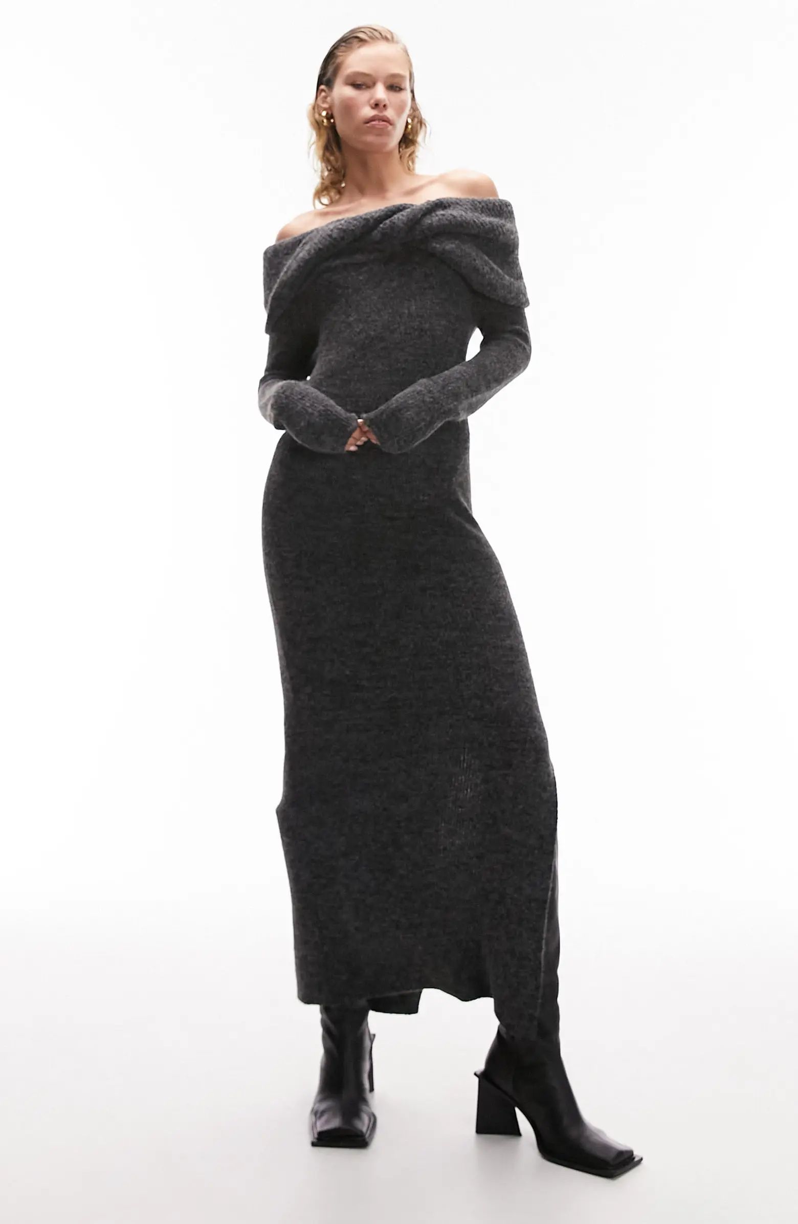 Twist Off the Shoulder Long Sleeve Sweater Dress | Nordstrom