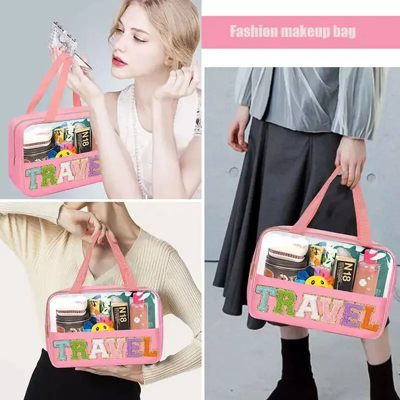 Portable Solid Color Cosmetic Handbag, Lightweight Versatile Makeup Zipper  Bag, Toiletry Wash Bag - Temu