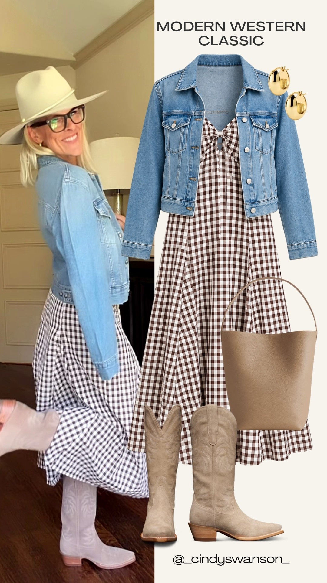 The denim jacket is low stock in some sizes, so I added a link to a rancher denim jacket for a similar look. I love how the denim jacket gives this brown gingham dress a more casual, everyday feel. Paired with Western-inspired boots and a neutral bag, it’s an easy combination for fall outings, weekend plans, or dinner.

#LTKootd #LTKOver40 #LTKTravel