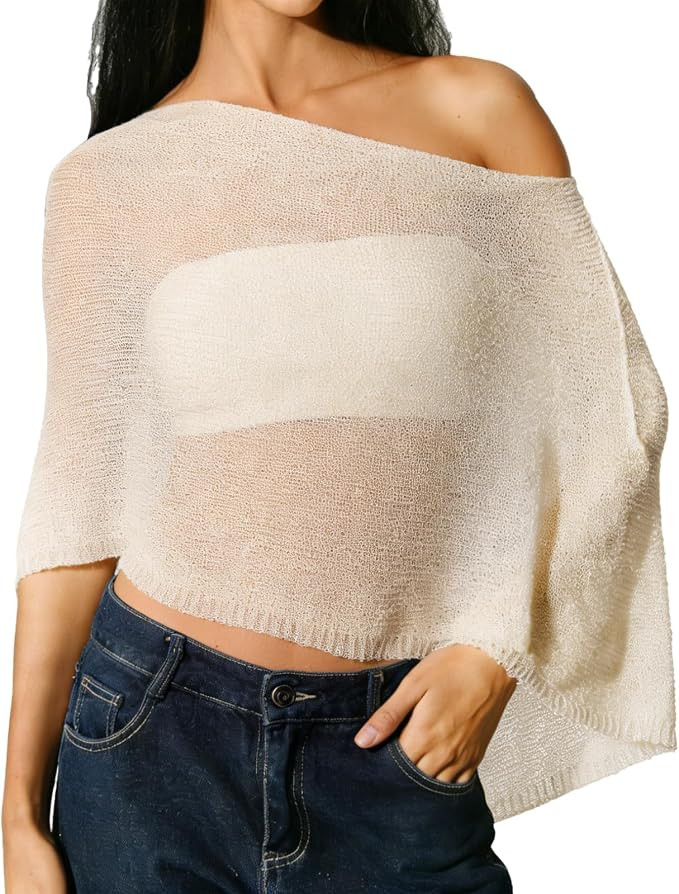 Sheer Poncho for Women, Poncho Asymmetric Tops Trendy Lightweight Summer One Shoulder Loose Boho ... | Amazon (UK)