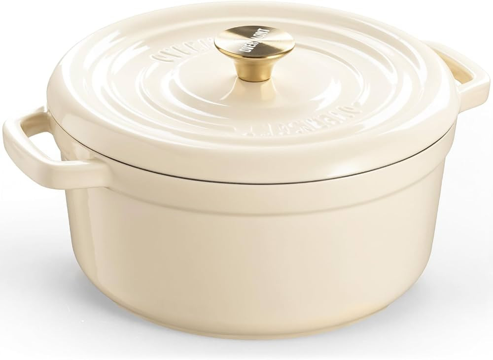 Overmont Enameled Cast Iron Dutch Oven - 5QT Pot with Lid Cookbook & Cotton Potholders - Heavy-Du... | Amazon (US)