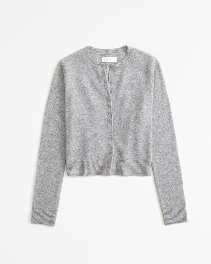 Abercrombie & Fitch Women's Merino Wool-Blend Slim Crew Cardigan in Grey - Size XXS | Abercrombie & Fitch (US)