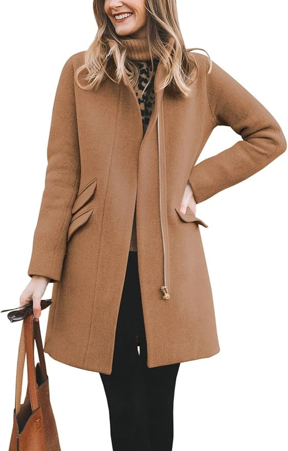 BZB Womens Long Coat Classic Open Front Zip Up Casual Winter Wool Blend Over Pea Coats Long Jacke... | Amazon (US)
