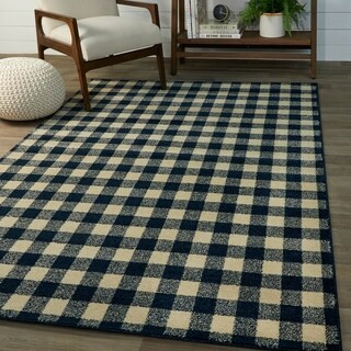Rogers Gingham Area Rug (Navy - 5'3" x 7') | Bed Bath & Beyond