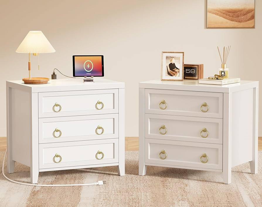Huuger Paint Night Stand with Charger Station and USB-C Port, 3 Drawer Nightstands Set of 2, Larg... | Amazon (US)