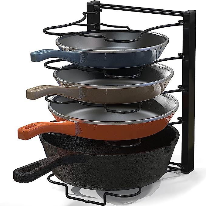 SimpleHouseware 5 Compartments Height Adjustable Pan Organizer, Black | Amazon (US)