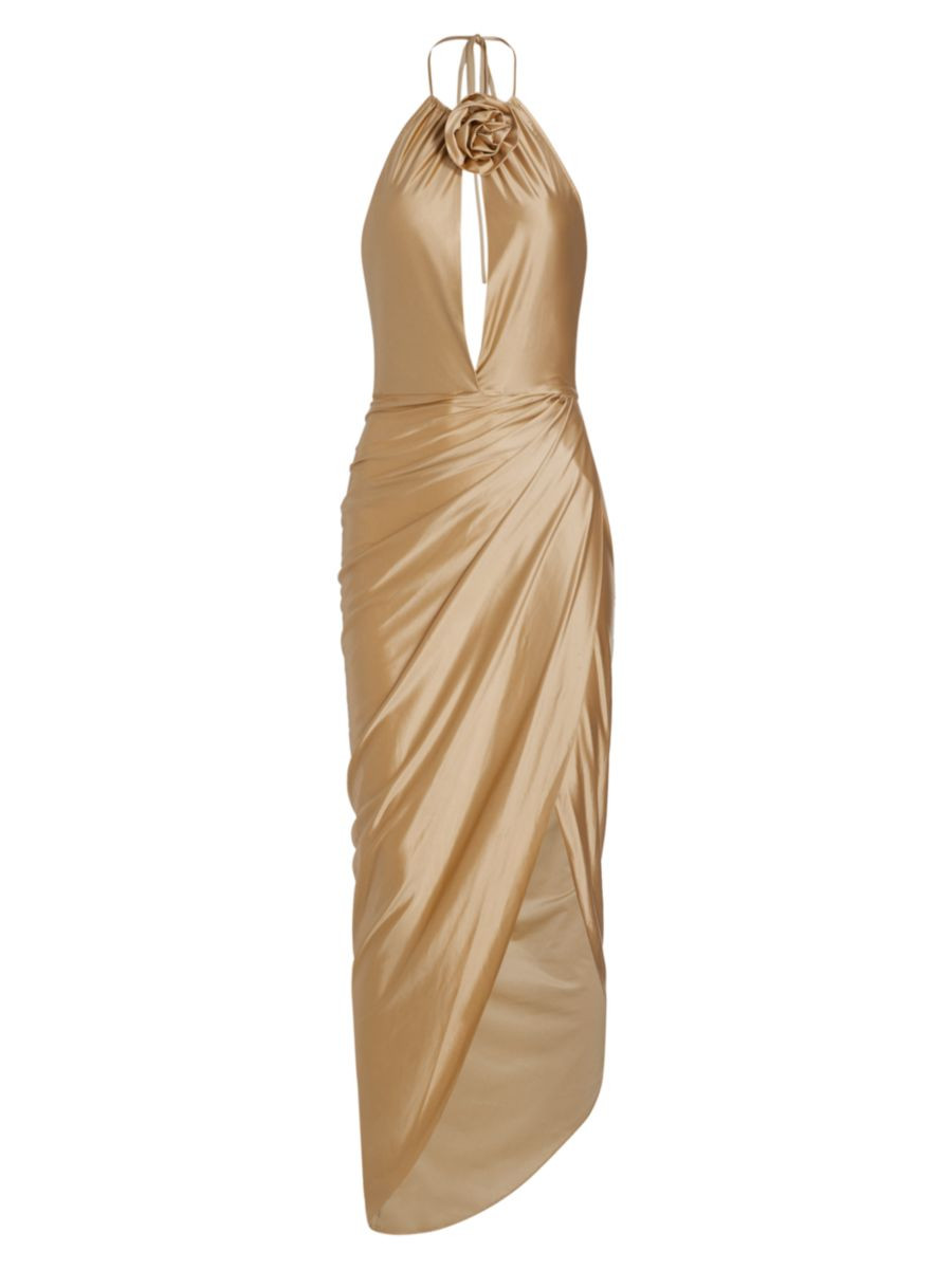 Ronny Kobo Skylar Halter Neck Rose Draped Gown | Saks Fifth Avenue