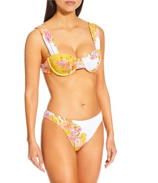 Antonio Melani Patchwork Floral Tripunto Underwire Bralette Swim Top & Tab Side Swim Bottom | Dil... | Dillard's