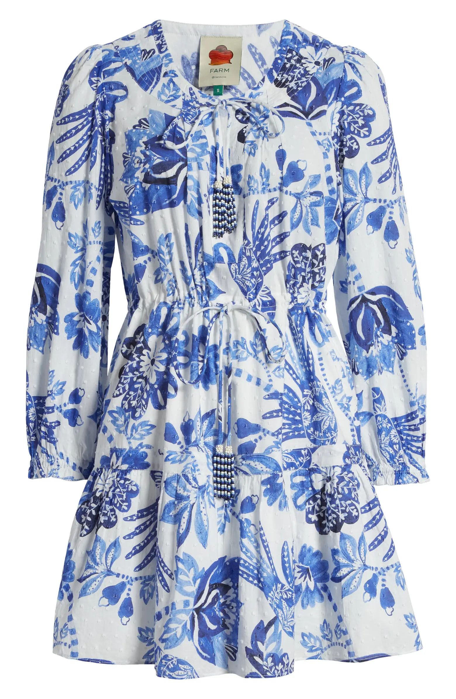 Flowerful Birds Print Long Sleeve Cotton Minidress | Nordstrom
