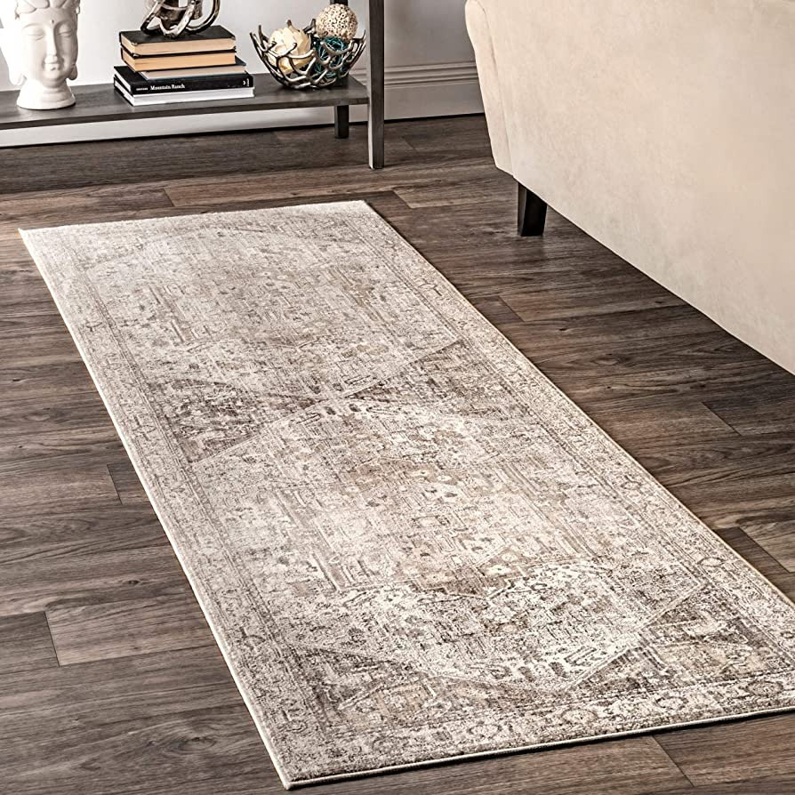 nuLOOM Harriet Vintage Medallion Fringe Runner Rug, 2' 6" x 6', Silver | Amazon (US)