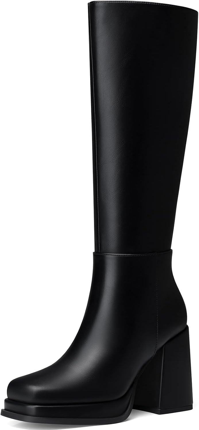 Women Knee High Boots: 3.5 Inch Platform Chunky Heel Boots | Amazon (US)