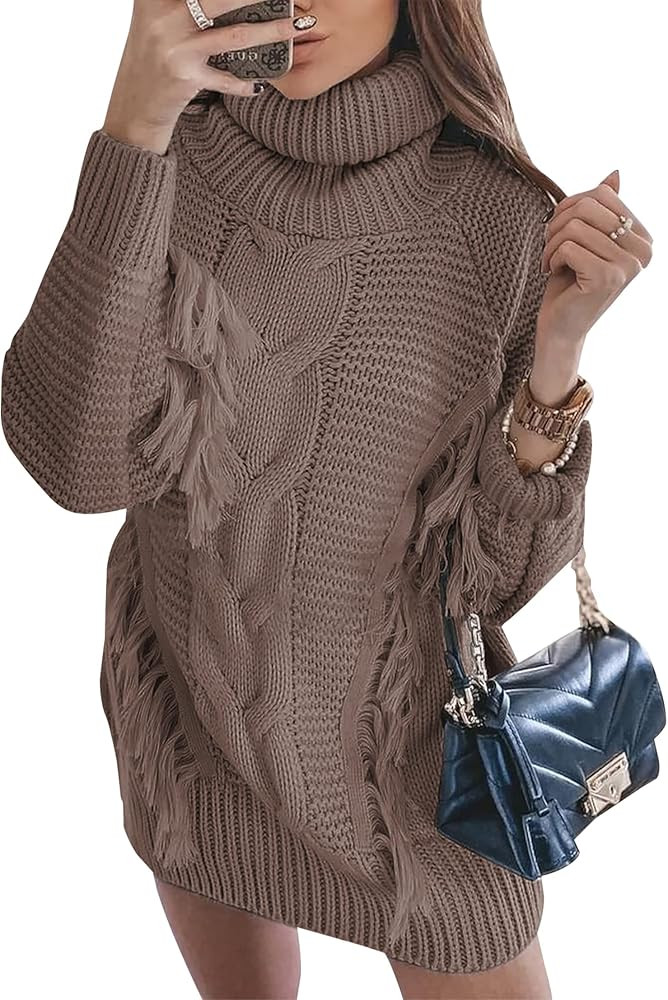 BTFBM Women Fashion Sweater Short Dress Long Sleeve Turtleneck Oversized Fall Winter Soft Chunky ... | Amazon (US)