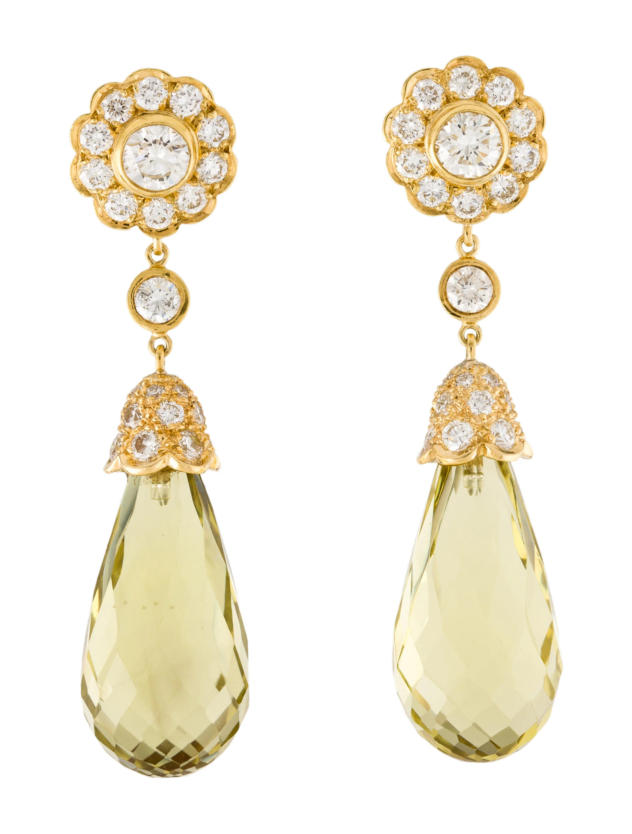18K Prasiolie & Diamond Drop Earrings | The RealReal