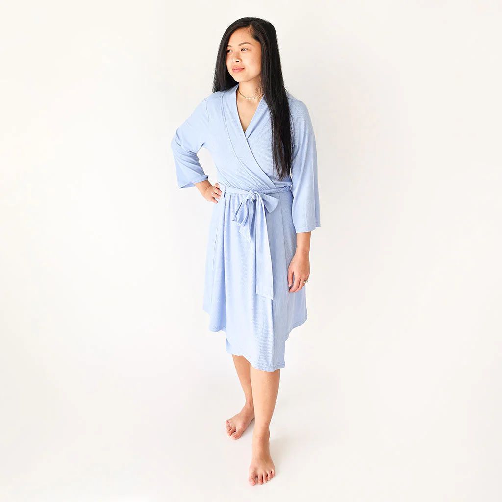 Ribbed Solid Blue Maternity/Pregnancy Robe | Powder Blue Ribbed | Posh Peanut