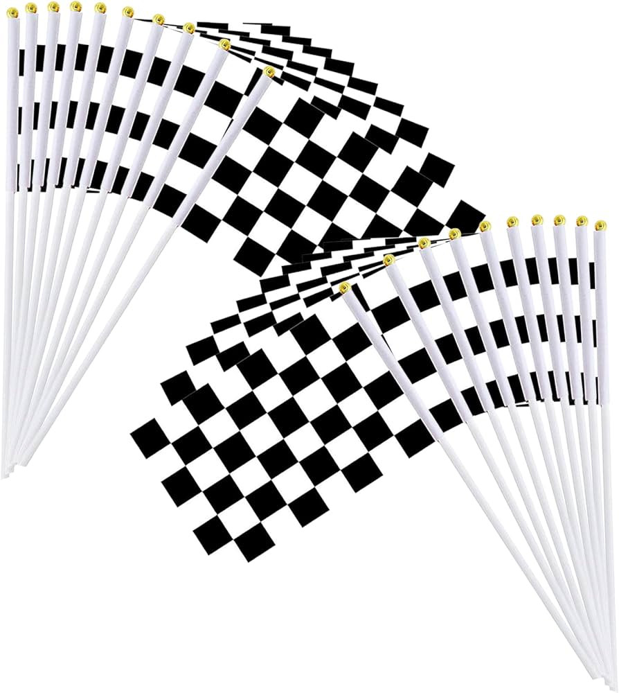 Piokio 20 Pack 8"x5.5" Black and White Checkered Racing Stick Flag、Racing Hand Held Stick Flags... | Amazon (US)