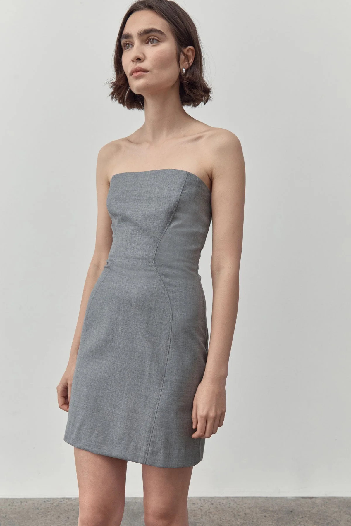 Curve Seam Wool Mini Dress - Grey | St. Agni