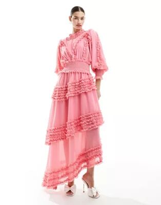 Sister Jane Almond Blossom ruffle maxi dress in bright pink | ASOS (Global)