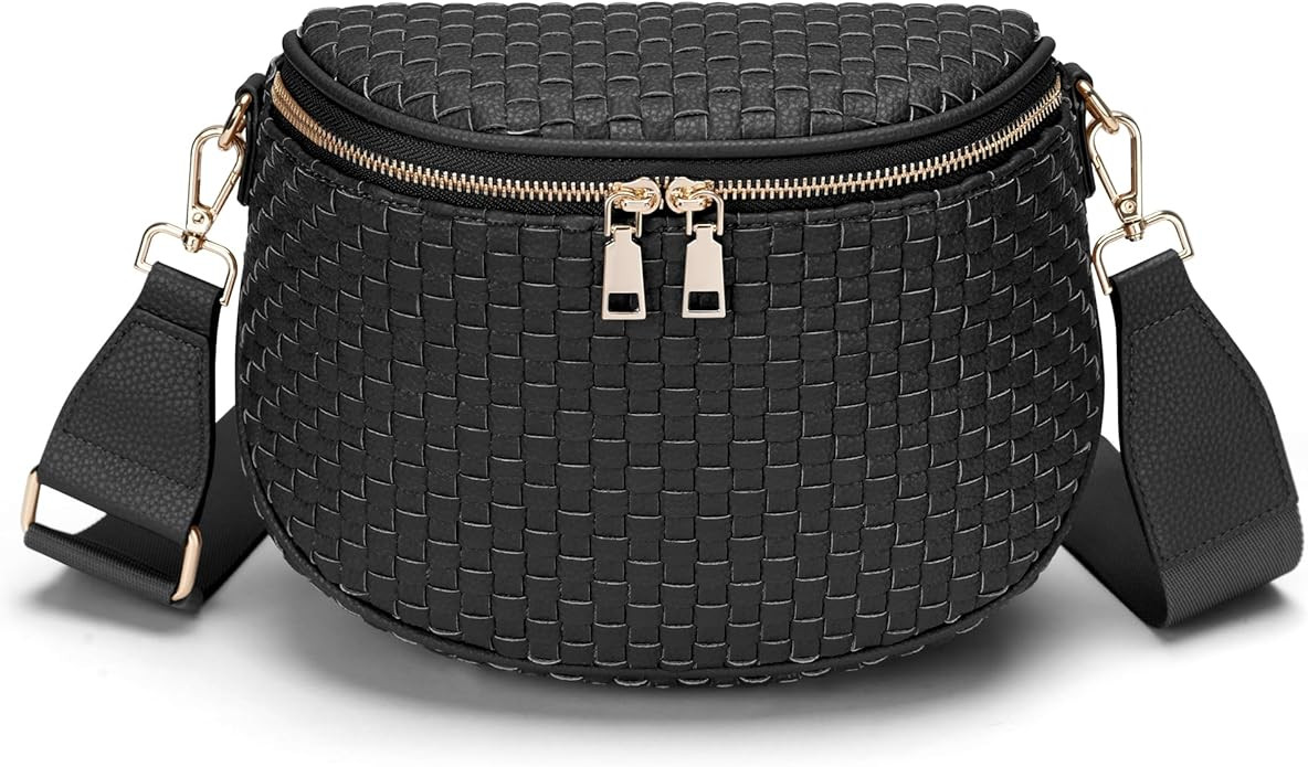 FODOKO Woven Crossbody Bag for Women Woven Leather Bum Bags Checkered Cross body Bags with zipper | Amazon (US)