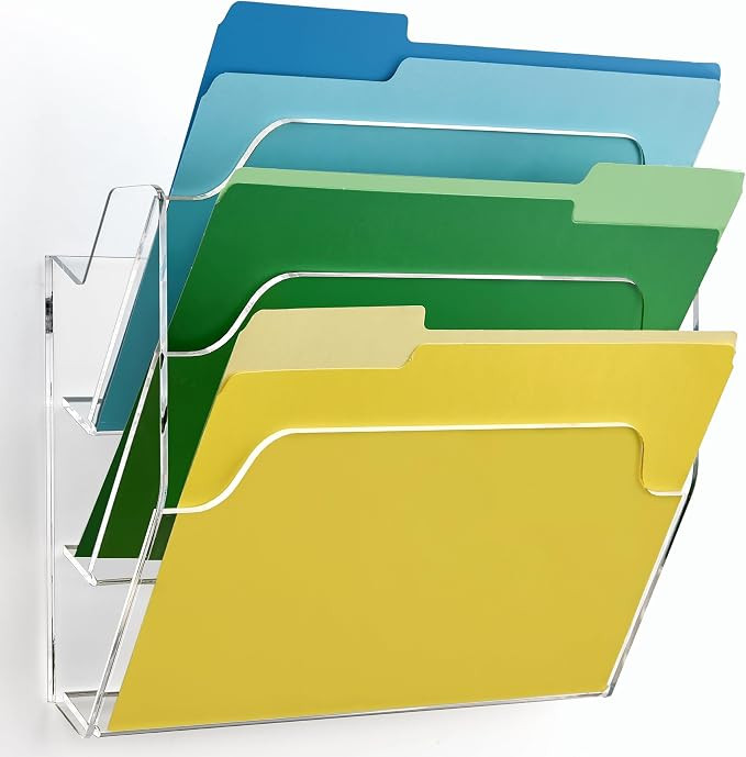DINGHUO 3 Pockets Acrylic Hanging Wall File Organizer for Office | Wall Mounted Magazine File Hol... | Amazon (US)