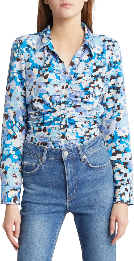 Lisa Floral Ruched Button-Up Blouse | Nordstrom